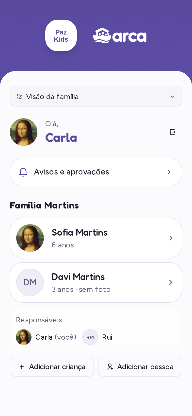Minha família com as crianças e os responsáveis