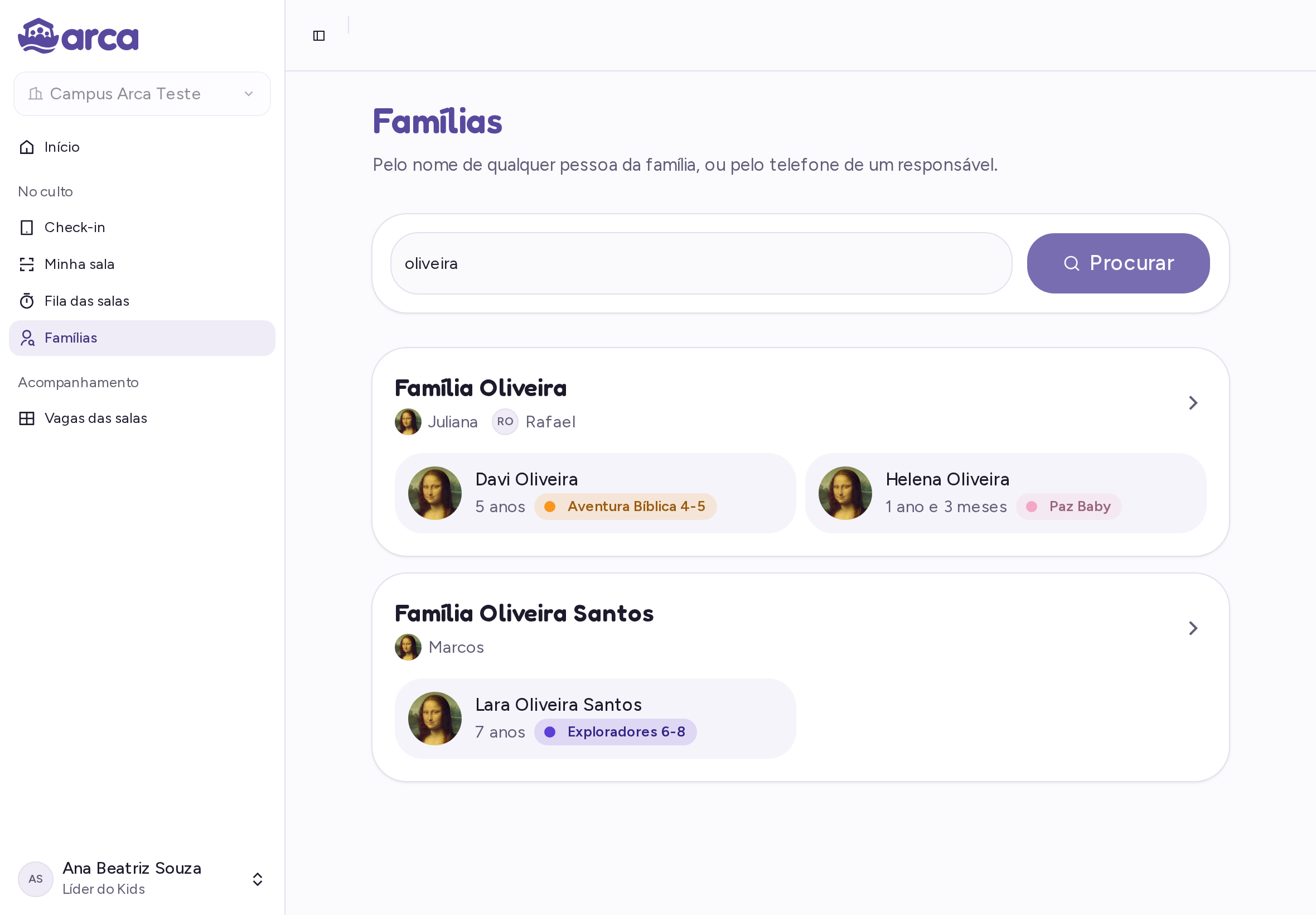 Busca de famílias pelo nome ou telefone