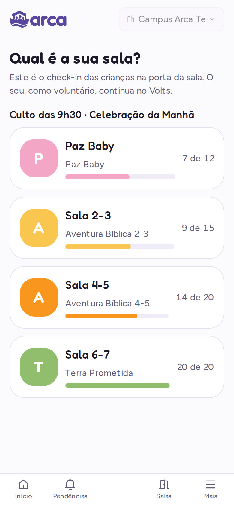 Lista de salas abertas para o professor escolher a sua