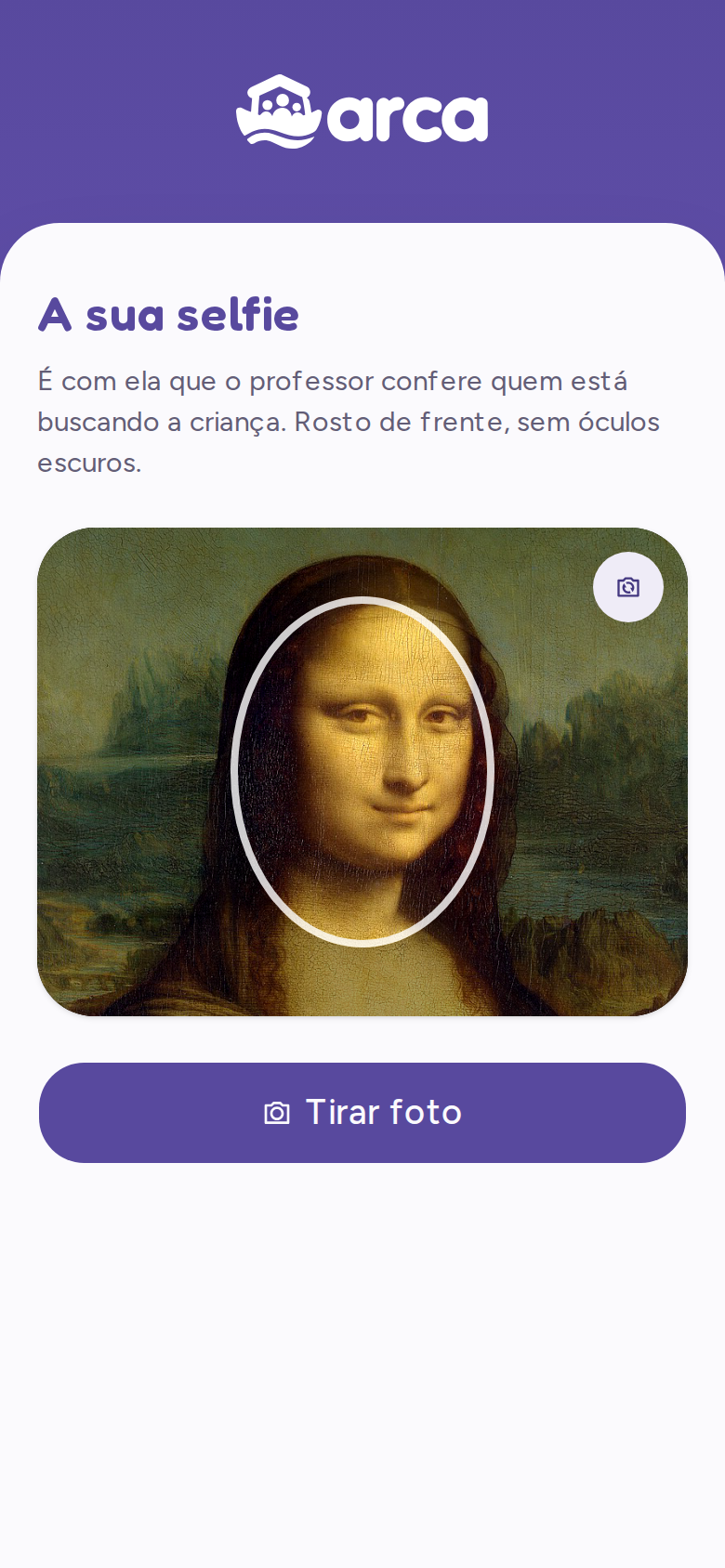 Câmera frontal para a selfie do convidado