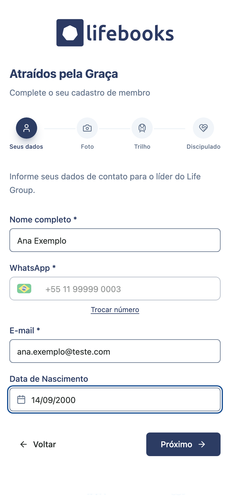 Etapa Seus dados do cadastro