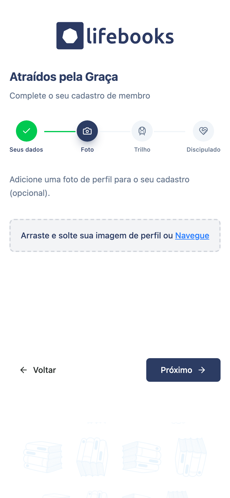 Etapa Trilho do cadastro, com os passos para marcar