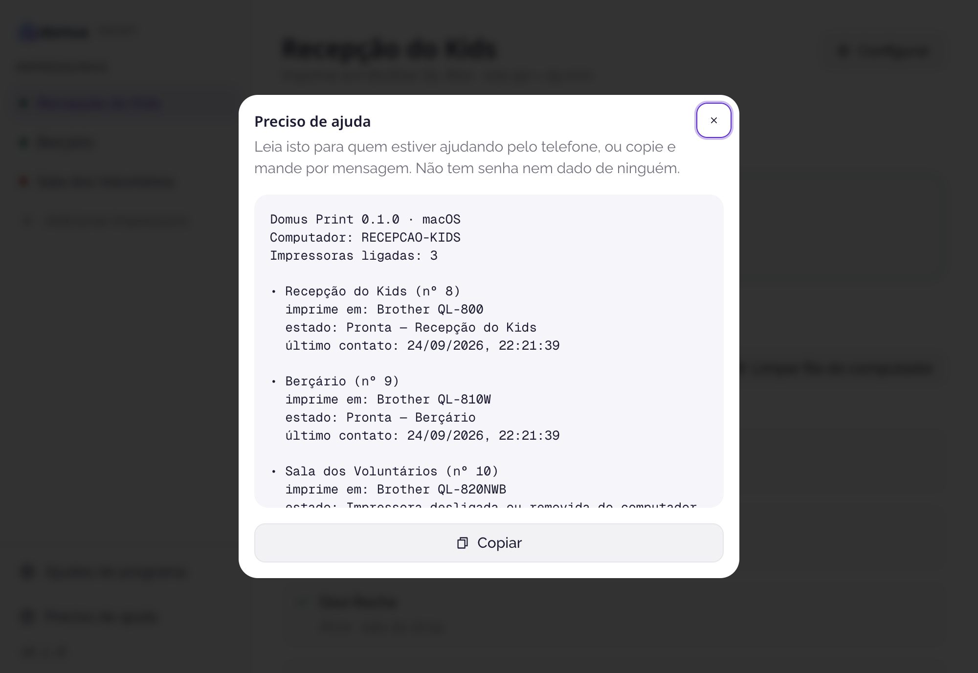 Janela Preciso de ajuda com o resumo do computador e das impressoras