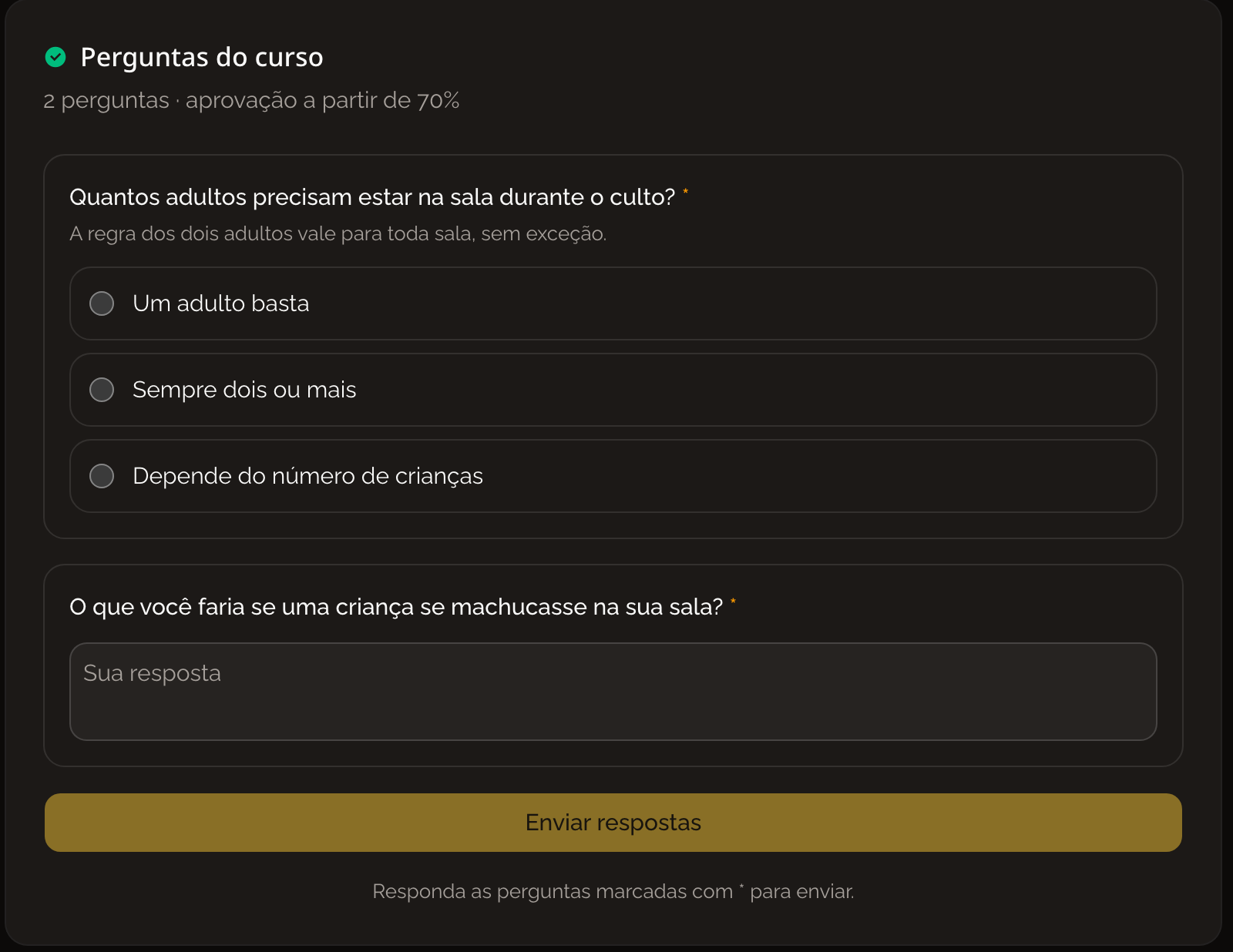 As perguntas do curso, liberadas depois das lições