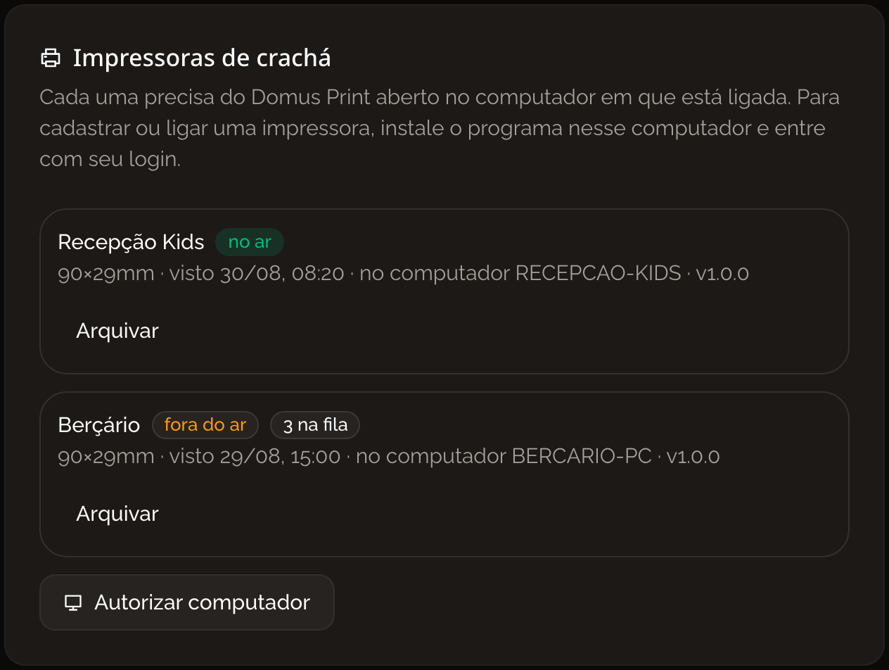 Lista de impressoras com o estado de cada uma