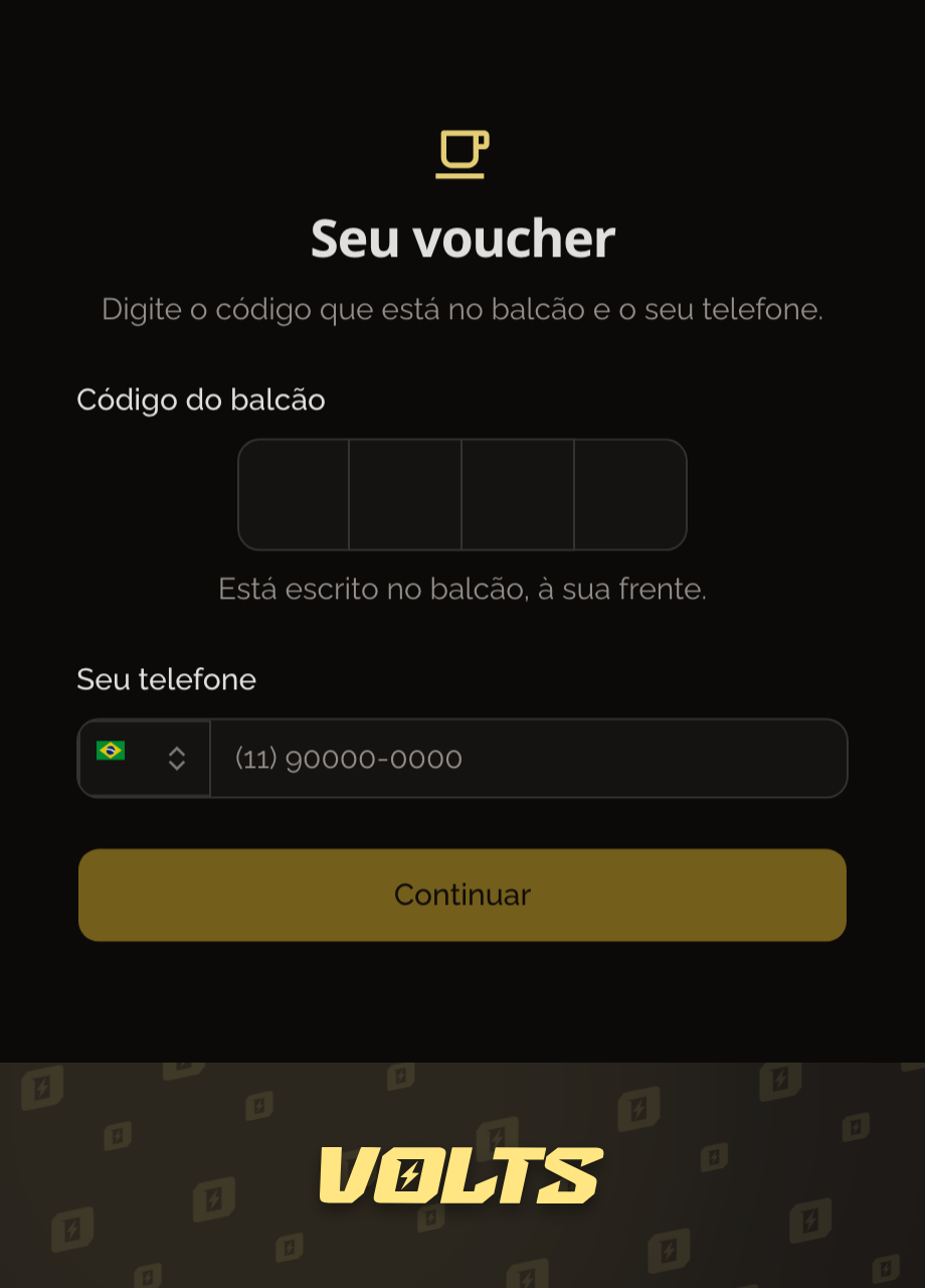 Tela pública do voucher com o campo de código de quatro caixas e o campo de telefone